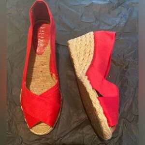 Ralph Lauren Cecilia Red Espadrille Wedges Womans Size 8.5